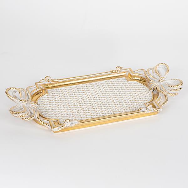 ESTHETI Δίσκος Polyresin Λευκός-Χρυσός 40x4x21,5εκ. ESTHETI 752-16079 (Υλικό: Polyresin, Χρώμα: Λευκό) - ESTHETI - 752-16079