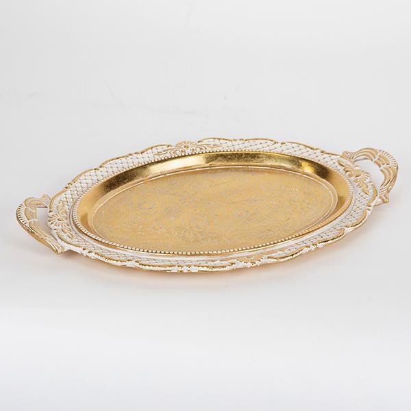 ESTHETI Δίσκος Polyresin Λευκός-Χρυσός 44x3,5x28εκ. ESTHETI 752-16080 (Υλικό: Polyresin, Χρώμα: Λευκό) - ESTHETI - 752-16080