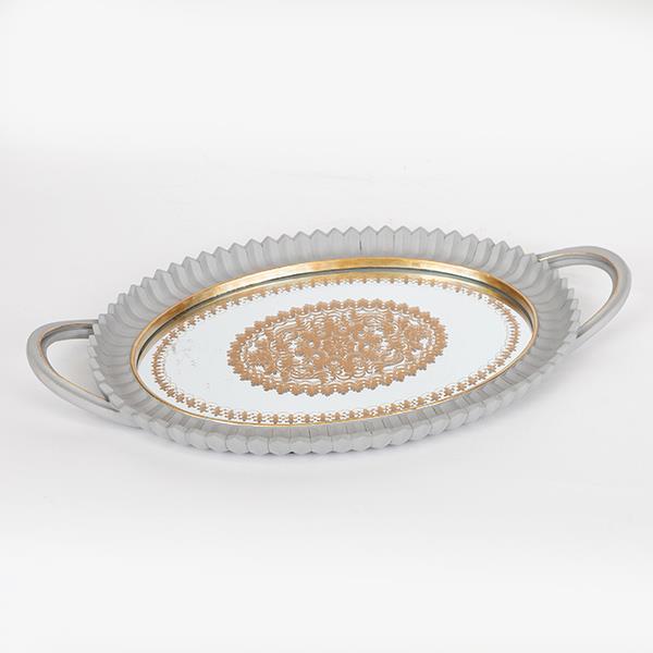 ESTHETI Δίσκος Polyresin Με Καθρέπτη Γκρι-Χρυσός 39x3,5x24εκ. ESTHETI 752-16085 (Υλικό: Polyresin, Χρώμα: Γκρι) - ESTHETI - 752-16085