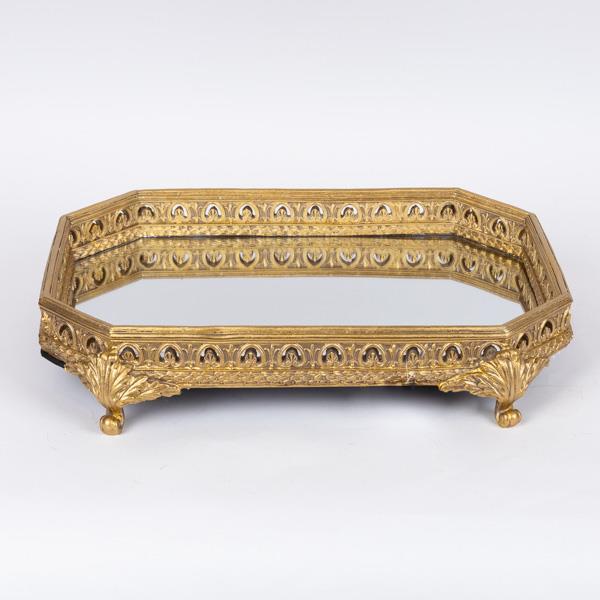 Διακοσμητικός Δίσκος Polyresin Με Καθρέπτη Χρυσό 40x28x