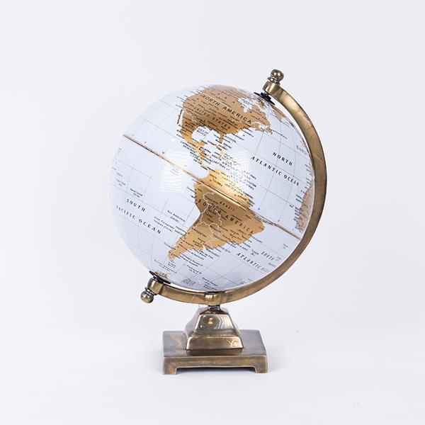 Διακοσμητική Επιτραπέζια Υδρόγειος Μεταλλική Χρυσή-Λευκή 22x22x32εκ. ESTHETI 752-19036 (Υλικό: Μεταλλικό, Χρώμα: Λευκό) - ESTHETI - 752-19036