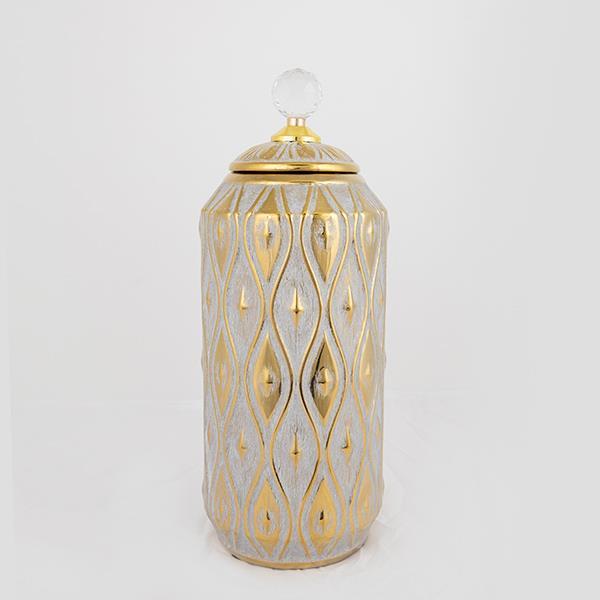 Βάζο Με Καπάκι Κεραμικό Χρυσό-Γκρι 14,8x14,8x32,8εκ. ES