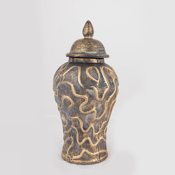 Βάζο Με Καπάκι Κεραμικό Γκρι-Χρυσό 16x16x33,5εκ. ESTHET