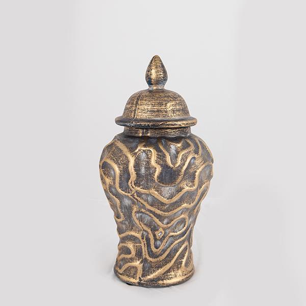 Διακοσμητικά Επιτραπέζια 24home - ΣΗΜΑΝΤΙΚΟ: Σε περίπτωση διαφοράς τιμής από το κατάστημα ισχύει παντα και μόνο η τιμή του καταστήματος Βάζο Με Καπάκι Κεραμικό Γκρι-Χρυσό 15x15x29εκ. ESTHETI