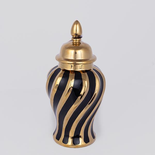 Βάζο Με Καπάκι Κεραμικό Χρυσό-Μαύρο 14,8x14,8x30εκ. EST