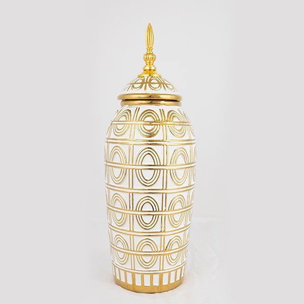 Διακοσμητικά Επιτραπέζια 24home - ΣΗΜΑΝΤΙΚΟ: Σε περίπτωση διαφοράς τιμής από το κατάστημα ισχύει παντα και μόνο η τιμή του καταστήματος Βάζο Με Καπάκι Κεραμικό Λευκό-Χρυσό 15x15x42,5εκ. ESTHE