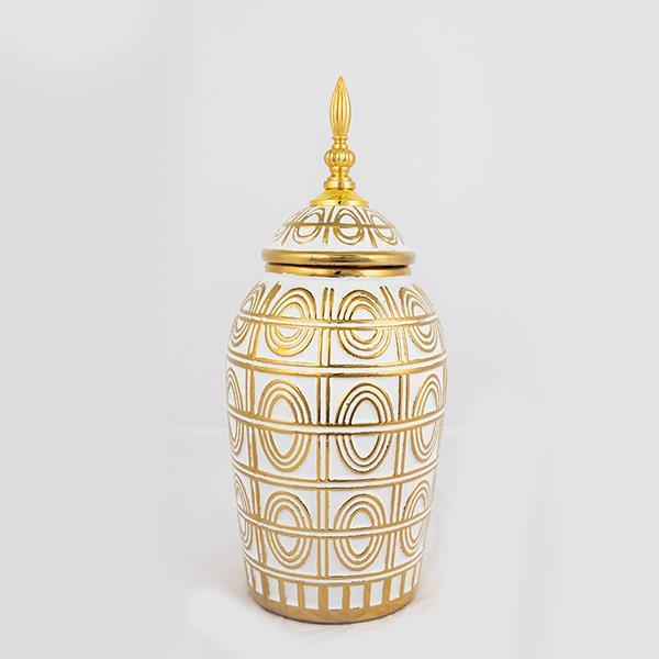 Διακοσμητικά Επιτραπέζια 24home - ΣΗΜΑΝΤΙΚΟ: Σε περίπτωση διαφοράς τιμής από το κατάστημα ισχύει παντα και μόνο η τιμή του καταστήματος Βάζο Με Καπάκι Κεραμικό Λευκό-Χρυσό 15x15x35,2εκ. ESTHE