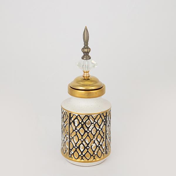 Διακοσμητικά Επιτραπέζια 24home - ΣΗΜΑΝΤΙΚΟ: Σε περίπτωση διαφοράς τιμής από το κατάστημα ισχύει παντα και μόνο η τιμή του καταστήματος Βάζο Με Καπάκι Κεραμικό Λευκό-Χρυσό 12x12x28εκ. ESTHETI