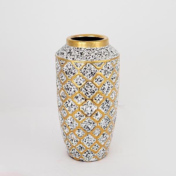 ESTHETI Βάζο Κεραμικό Λευκό-Χρυσό-Μαύρο 13x13x25εκ. ESTHETI 752-20051 (Υλικό: Κεραμικό, Χρώμα: Λευκό) - ESTHETI - 752-20051