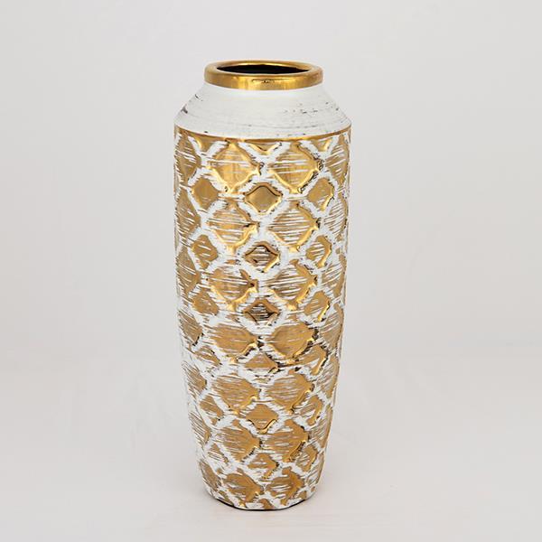 ESTHETI Βάζο Κεραμικό Λευκό-Χρυσό 12,5x12,5x27,5εκ. ESTHETI 752-20063 (Υλικό: Κεραμικό, Χρώμα: Λευκό) - ESTHETI - 752-20063