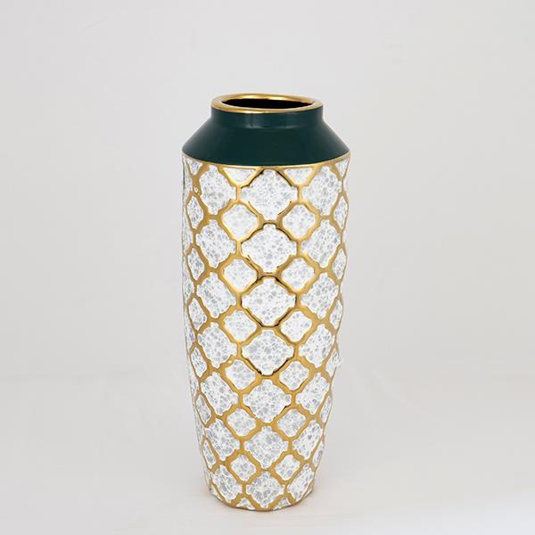 ESTHETI - ΣΗΜΑΝΤΙΚΟ: Σε περίπτωση διαφοράς τιμής από το κατάστημα ισχύει παντα και μόνο η τιμή του καταστήματος Βάζο Κεραμικό Λευκό-Χρυσό-Πράσινο 12,5x31εκ. ESTHETI 75