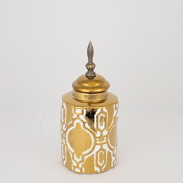 Βάζο Με Καπάκι Κεραμικό Λευκό-Χρυσό 12,5x12,5x28εκ. ESTHETI 752-20077 (Υλικό: Κεραμικό, Χρώμα: Λευκό) - ESTHETI - 752-20077