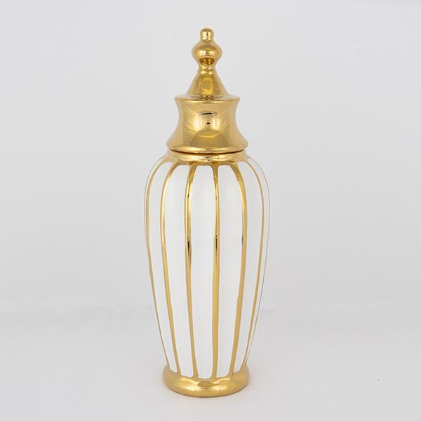 Βάζο Με Καπάκι Κεραμικό Λευκό-Χρυσό 12,5x39εκ. ESTHETI 