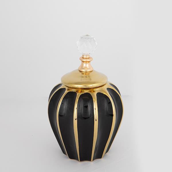 Βάζο Με Καπάκι Κεραμικό Μαύρο-Χρυσό 15x24,5εκ. ESTHETI 