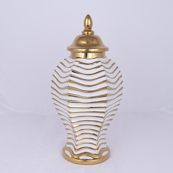 Διακοσμητικά Επιτραπέζια 24home - ΣΗΜΑΝΤΙΚΟ: Σε περίπτωση διαφοράς τιμής από το κατάστημα ισχύει παντα και μόνο η τιμή του καταστήματος Βάζο Με Καπάκι Κεραμικό-Μεταλλικό Λευκό-Χρυσό 21,2x42,2