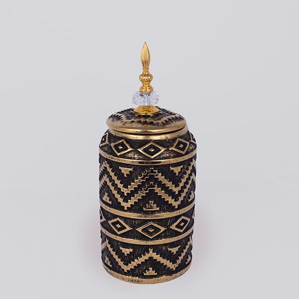 Βάζο Με Καπάκι Κεραμικό Μαύρο-Χρυσό 15x35,5εκ. ESTHETI 