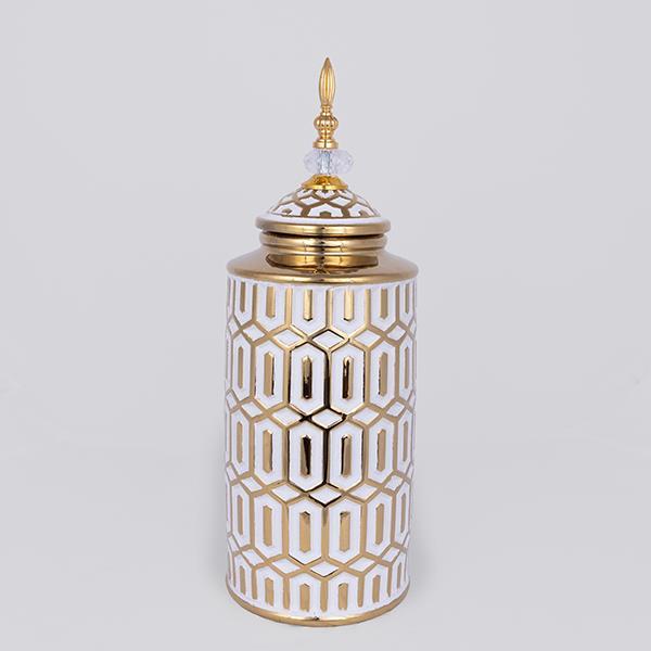 Διακοσμητικά Επιτραπέζια 24home - ΣΗΜΑΝΤΙΚΟ: Σε περίπτωση διαφοράς τιμής από το κατάστημα ισχύει παντα και μόνο η τιμή του καταστήματος Βάζο Με Καπάκι Κεραμικό Λευκό-Χρυσό 16,9x45,7εκ. ESTHET