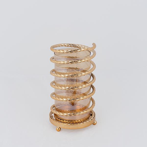 Κηροπήγιο Μεταλλικό-Γυάλινο Χρυσό-Μελί 15x27εκ. ESTHETI