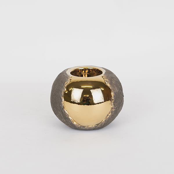 Διακοσμητικά Επιτραπέζια 24home - ΣΗΜΑΝΤΙΚΟ: Σε περίπτωση διαφοράς τιμής από το κατάστημα ισχύει παντα και μόνο η τιμή του καταστήματος Κηροπήγιο Κεραμικό Καφέ-Χρυσό 10,5x10,5x7,5εκ. ESTHETI