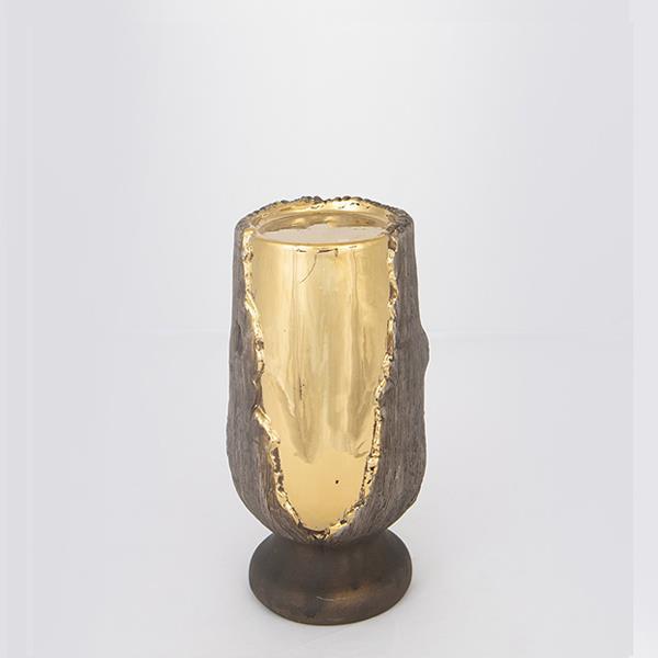 ESTHETI Κηροπήγιο Κεραμικό Καφέ-Χρυσό 10x10x20εκ. ESTHETI 752-25048 (Υλικό: Κεραμικό, Χρώμα: Καφέ) - ESTHETI - 752-25048