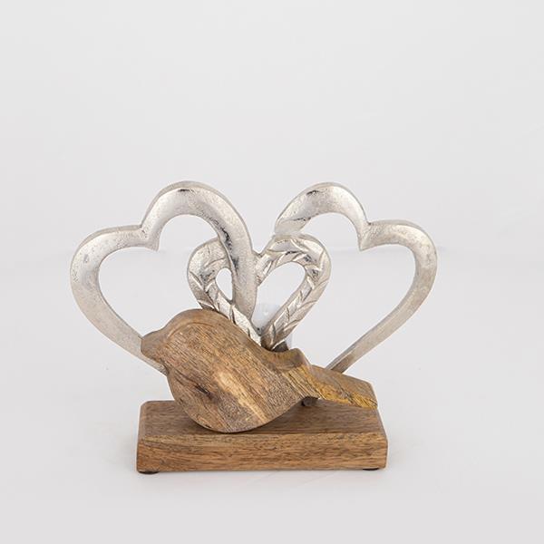 Διακοσμητικό Επιτραπέζιο Καρδιές Με Πουλί Ξύλινο-Μεταλλ