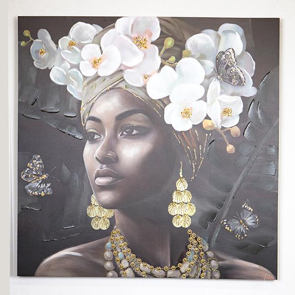 Πίνακας Καμβάς Γυναίκα Με Λουλόυδια Μαύρο-Λευκό-Γκρι 100x3x100εκ. ESTHETI 755-12046 (Ύφασμα: Καμβάς, Χρώμα: Λευκό) - ESTHETI - 755-12046