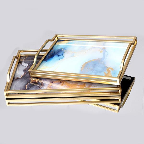 Δίσκος Σερβιρίσματος Σετ 2τμχ Μεταλλικός-Γυάλινος Χρυσό