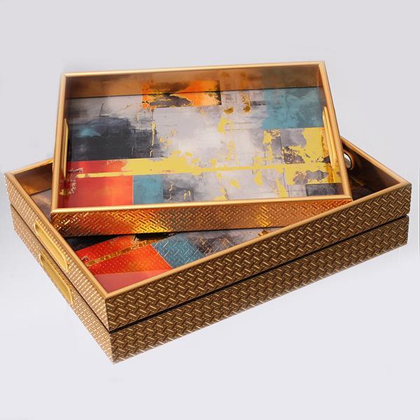 ESTHETI Δίσκος Σερβιρίσματος Σετ 2τμχ Πλαστικός Χρυσό-Κόκκινο-Πράσινο 40x30x4,5εκ.-35x25x4,5εκ. ESTHETI 752-16090 (Υλικό: Πλαστικό, Χρώμα: Κόκκινο) - ESTHETI - 752-16090