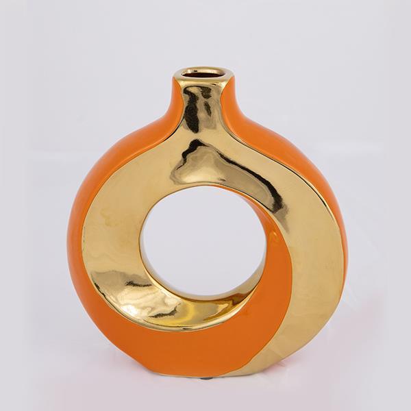 Βάζο Κεραμικό Πορτοκαλί-Χρυσό 17,5x4,5x19εκ. ESTHETI 75