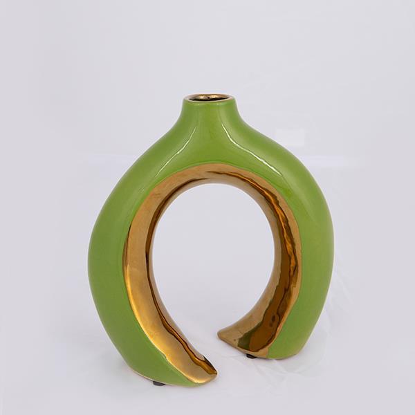 Διακοσμητικά Επιτραπέζια 24home - ΣΗΜΑΝΤΙΚΟ: Σε περίπτωση διαφοράς τιμής από το κατάστημα ισχύει παντα και μόνο η τιμή του καταστήματος Βάζο Κεραμικό Πράσινο-Χρυσό 16,5x7,2x18,5εκ. ESTHETI 75