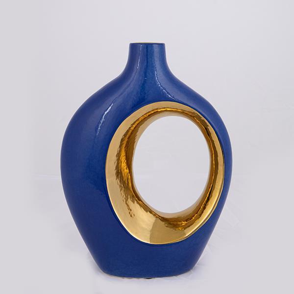 Διακοσμητικά Επιτραπέζια 24home - ΣΗΜΑΝΤΙΚΟ: Σε περίπτωση διαφοράς τιμής από το κατάστημα ισχύει παντα και μόνο η τιμή του καταστήματος Βάζο Κεραμικό Μπλε-Χρυσό 22,2x8,5x30εκ. ESTHETI 752-201