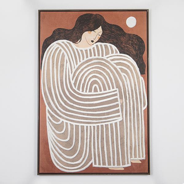 Πίνακας Καμβάς Με Πλαίσιο Γυναικεία Φιγούρα Μπεζ-Καφέ-Ε