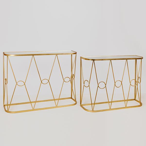 Κονσόλα Σετ 2τμχ Μεταλλική-Γυάλινη Χρυσή 100x30x75εκ./9