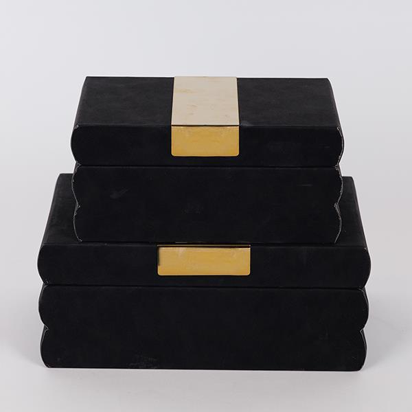 ESTHETI Διακοσμητικό Κουτί Σετ 2τμχ Ξύλινο-Pu Μαύρο 25x15x10εκ.-20x12x8εκ. ESTHETI 752-17082 (Υλικό: Ξύλο, Χρώμα: Μαύρο) - ESTHETI - 752-17082