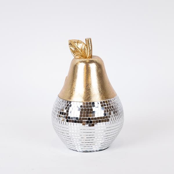 Διακοσμητικά Επιτραπέζια 24home - ΣΗΜΑΝΤΙΚΟ: Σε περίπτωση διαφοράς τιμής από το κατάστημα ισχύει παντα και μόνο η τιμή του καταστήματος Διακοσμητικό Αχλάδι Polyresin Ασημί-Χρυσό 13x13x19εκ. E