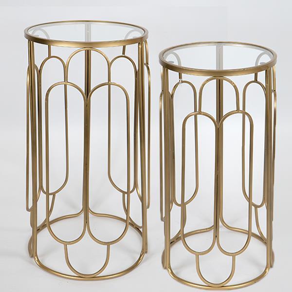 Τραπεζάκι Βοηθητικό Σετ 2τμχ Μεταλλικό Χρυσό 36x70εκ.-3