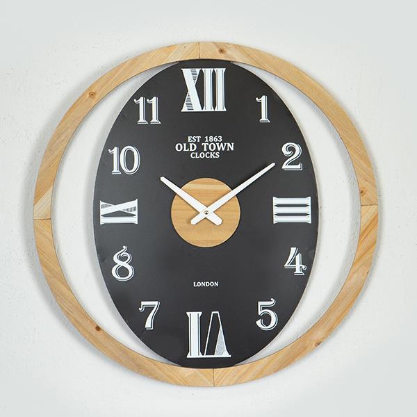 Ρολόι Τοίχου Μεταλλικό-Ξύλινο Μαύρο-Natural 60x5x60εκ. ESTHETI 753-10061 - ESTHETI - 753-10061