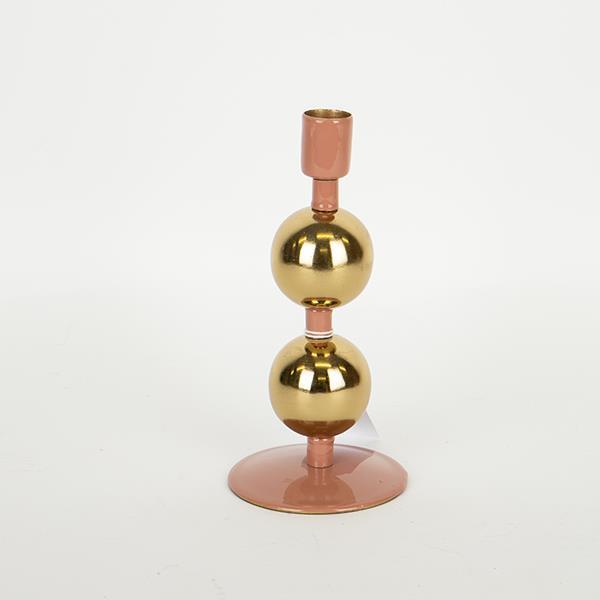 Κηροπήγιο Μεταλλικό Ροδακινί-Χρυσό 9x9x18εκ. ESTHETI 75