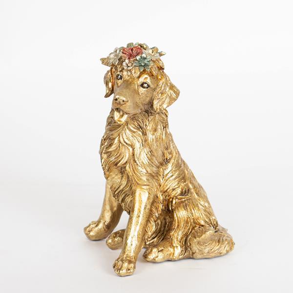 Διακοσμητικά Επιτραπέζια 24home - ΣΗΜΑΝΤΙΚΟ: Σε περίπτωση διαφοράς τιμής από το κατάστημα ισχύει παντα και μόνο η τιμή του καταστήματος Διακοσμητικός Σκύλος Polyresin Χρυσός Με Λουδούδια 14x1