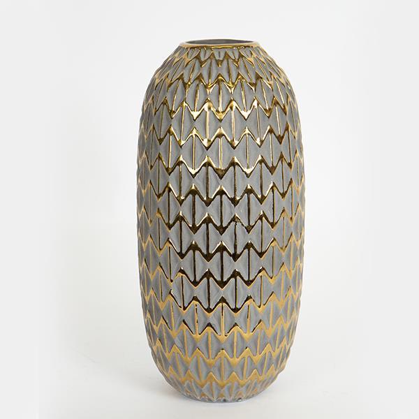 Διακοσμητικά Επιτραπέζια 24home - ΣΗΜΑΝΤΙΚΟ: Σε περίπτωση διαφοράς τιμής από το κατάστημα ισχύει παντα και μόνο η τιμή του καταστήματος Βάζο Κεραμικό Γκρι-Χρυσό 15,5x15,5x32,5εκ. ESTHETI 752-