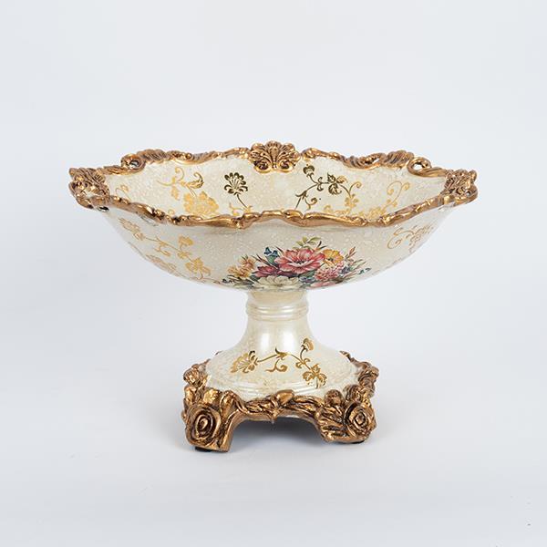 Διακοσμητικό Μπωλ Με Πόδι Πορσελάνης-Polyresin Λευκό-Χρ