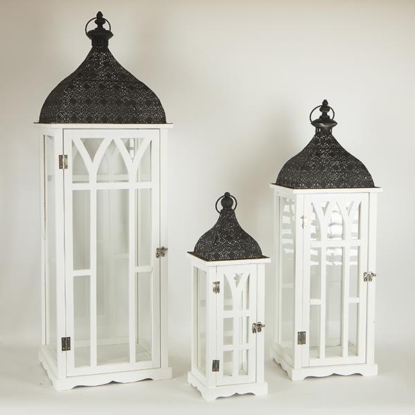 Διακοσμητικά Επιτραπέζια 24home - ΣΗΜΑΝΤΙΚΟ: Σε περίπτωση διαφοράς τιμής από το κατάστημα ισχύει παντα και μόνο η τιμή του καταστήματος Φανάρι Σετ 3τμχ Ξύλινο-Μεταλλικό Λευκό-Μαύρο 31x31x97εκ