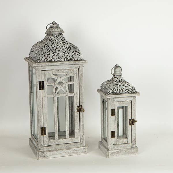 Φανάρι Σετ 2τμχ Ξύλινο-Μεταλλικό Γκρι 22x22x54,5εκ.-14x