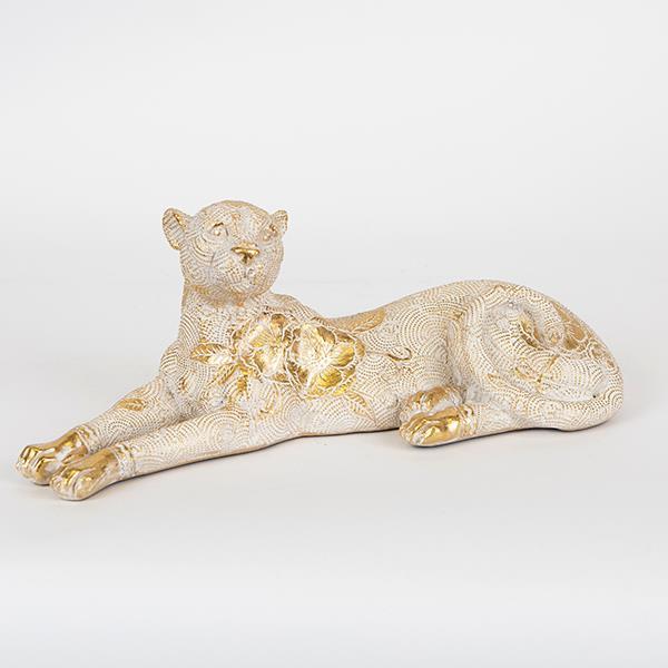 Διακοσμητική Επιτραπέζια Λεοπάρδαλη Polyresin Λευκή-Χρυ