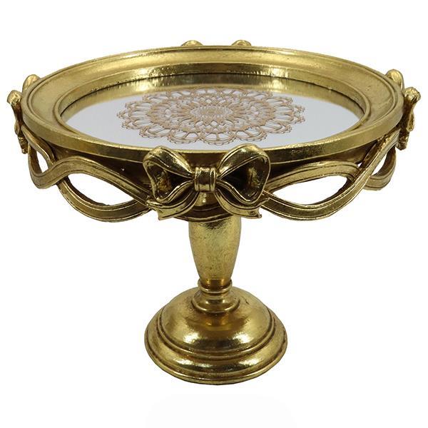 Διακοσμητικά Επιτραπέζια 24home - ΣΗΜΑΝΤΙΚΟ: Σε περίπτωση διαφοράς τιμής από το κατάστημα ισχύει παντα και μόνο η τιμή του καταστήματος Δίσκος Με Πόδι & Καθρέπτη Polyresin Χρυσός 25,5x25,5x19