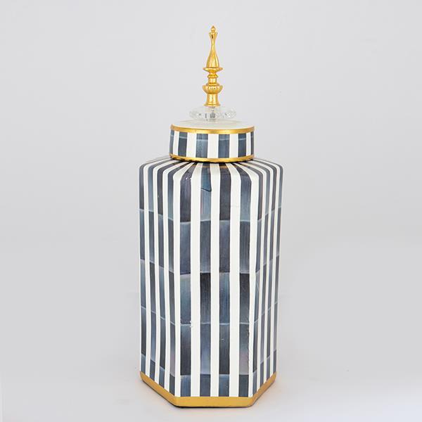 Διακοσμητικά Επιτραπέζια 24home - ΣΗΜΑΝΤΙΚΟ: Σε περίπτωση διαφοράς τιμής από το κατάστημα ισχύει παντα και μόνο η τιμή του καταστήματος Βάζο Με Καπάκι Κεραμικό-Μεταλλικό Λευκό-Μπλε-Χρυσό 16x1