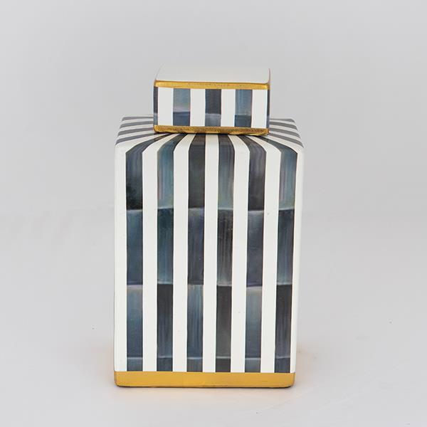 Διακοσμητικά Επιτραπέζια 24home - ΣΗΜΑΝΤΙΚΟ: Σε περίπτωση διαφοράς τιμής από το κατάστημα ισχύει παντα και μόνο η τιμή του καταστήματος Βάζο Με Καπάκι Κεραμικό Λευκό-Μπλε-Χρυσό 13x8x22εκ. EST