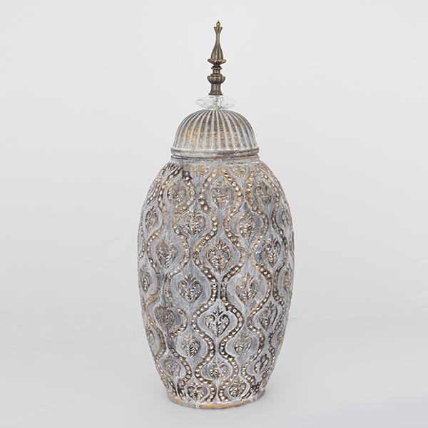 Βάζο Με Καπάκι Κεραμικό-Μεταλλικό Λευκό-Γκρι 15,5x20,5x