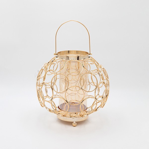 Φανάρι Μεταλλικό-Γυάλινο Χρυσό 23x23εκ. ESTHETI 819-00249 (Υλικό: Μεταλλικό, Χρώμα: Χρυσό ) - ESTHETI - 819-00249