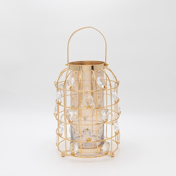 Φανάρι Μεταλλικό-Γυάλινο Χρυσό 20x27εκ. ESTHETI 819-00251 (Υλικό: Μεταλλικό, Χρώμα: Χρυσό ) - ESTHETI - 819-00251